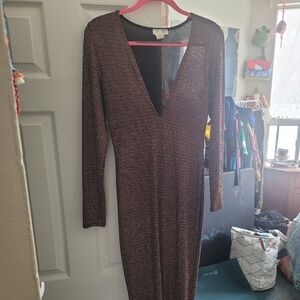 Black Bead Long Sleeve Mesh Rainbow Sparke Dress